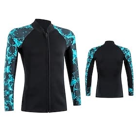 Men's Diving Suit 2mm Neoprene Wetsuit Top Thermal Dive Jacket Universe Patchwork Front Zip Thermal Thickened UV-Protective Long Sleeve Top Surfing Diving Snor