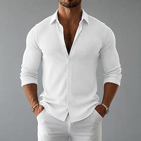 Men Shirt Casual Shirt Corduroy Shirt Button Up Shirt Black White Navy Blue Purple Green Long Sleeve Plain Shirt Collar Spread Collar Casual Daily Clothing App