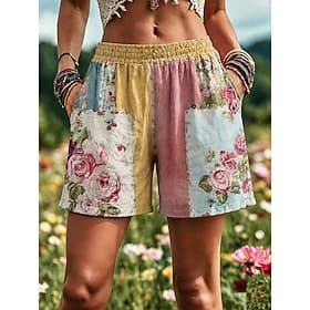 Women's Chinos Shorts Vacation Vintage coastalgrandmastyle Short Mid Waist Floral Graphic Drawstring Patchwork Printing Comfort Inelastic Casual Daily Outdoo