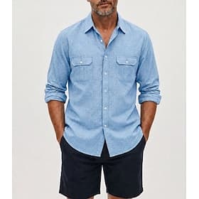 Men's Breathable Linen Shirt - Summer Casual Shirt Long Sleeve - Blue Black White