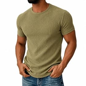Men's Ribbed Knit tee Short Sleeve Crew Neck Spring Summer Solid Color Fashion Daily Minimalism Ribbed Skinny Cropped Outdoor Casual Daily White Black Green T