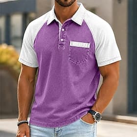 SoftFade™ Men's Polo Shirts 100% Cotton Acid Wash Shirt Casual Vacation Lapel Short Sleeve Fashion Basic Plain Color Block Distressed Spring Summer Regular Fi