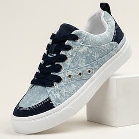 Men's Denim Low Top Sneakers, Lace-Up Casual Skate Shoes, Retro Fashion Walking Shoes for Streetwear, Travel, Daily Wear