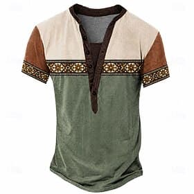 Men's Ethnic T Shirt Henley Shirt Tee Short Sleeve Designer Basic Classic Casual Daily Outdoor Spring Summer Summer Spring Black Dark Green Red Light Green He