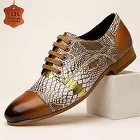 Men's Snakeskin Print Oxford Dress Shoes, Lace-Up Patchwork Formal Leather Shoes for Men, Stylish Business, Wedding, Party and Evening Occasion Wear