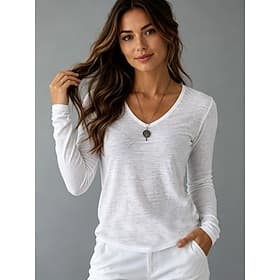 Women's T Shirt Solid Color Stylish Basic Casual Short Sleeve Long Sleeve V Neck Regular Tops Casual Daily White Summer Spring