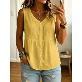 Damen Tanktop Einfarbig Vintage Stilvoll Lässig Ärmellos V Ausschnitt Normale Oberteile Lässig Täglich Blau Schwarz Weiß Gelb Rote Sommer Frühling