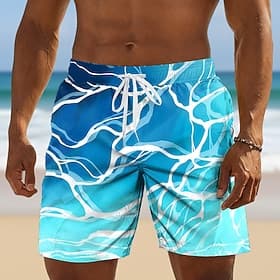 Men's Geometric Lines / Waves Abstract Art Swim Trunks Bathing Suits Swim Shorts Board Shorts Mid Waist Casual Daily Beach Vacation Wear Side Pockets Mesh Lini