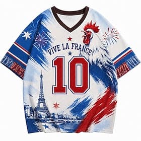 Coupe du monde de football 2026 Homme Graphique numérique France T-shirt Maillots Manche Courte T-shirt Impression 3D Col en V Chemise Sports street style Spor
