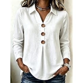 Women's Shirt Solid Color Plain Bohemia Vacation Vintage Long Sleeve Turndown Crop Tops Casual Daily Going out Blue Black White Red Beige Summer Spring
