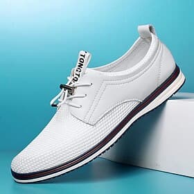 Weiße, lässige Herren-Sneaker zum Schnüren – leichte, atmungsaktive und bequeme Laufschuhe, elegante Freizeitschuhe mit niedrigem Schaft für Alltag, Reisen, Pe
