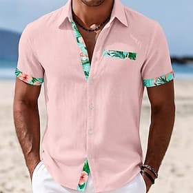 Men's Flamingo Coconut Tree Tropical Plants Summer Hawaiian Shirt Tropical Shirts Aloha Shirt Short Sleeve Hawaiian Daily Beach Vacation Wear Summer Turndown 3