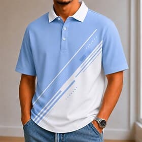 Voor heren Kleurenblok Meetkundig Poloshirts Korte mouw Poloshirt Casual School Sportkleding Draag naar het werk Feestdagen 3D-afdrukken Knop Ademend gaas Lent