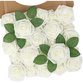 Artificial Flowers 25/50 Pcs Fake Flowers Dark Red Roses Perfect DIY Wedding Bouquets Centerpieces Bridal Shower Party Home Flower Arrangement Decorations