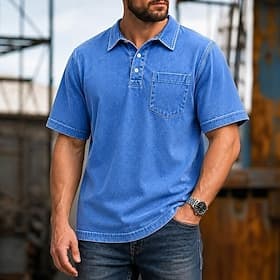 SoftFade™ Men's Polo Shirts 100% Cotton Acid Wash Shirt Casual Holiday Lapel Short Sleeve Fashion Basic Plain Pocket Distressed Summer Spring All Seasons Dark