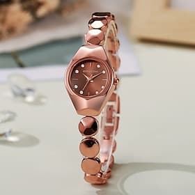 Montre-bracelet pour femme en or rose, élégante montre-bijou avec un boîtier sculpté unique et des accents de strass, montre-bracelet moderne et tendance, cade