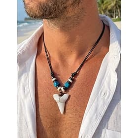 Collana da uomo boho con dente di lupo - ciondolo vintage in finta osso con cordino cerato regolabile, gioielli in acrilico in stile etnico tribale per le vaca