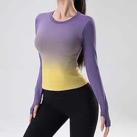 Women's pilates top Yoga Shirts Yoga Tops Crew Neck Skin Friendly Lightweight Comfortable Long Sleeve Sports Color Gradient Top For Gym Workout Running Fitness
