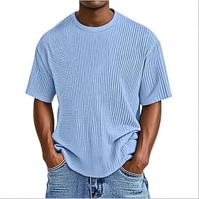 Herren Waffel T-Shirt T Shirt Kurzarmshirt T-Shirt Kurzarm Rundhalsausschnitt Sommer Frühling Einfarbig Streetwear Stilvoll Freizeit Jacquard Täglich Outdoor U