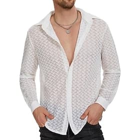 Men's Shirt Casual Shirt Button Up Shirt Jacquard Shirt Black White Long Sleeve Plain Shirt Collar Casual Daily Lace Clothing Apparel Elegant Fashion Casual