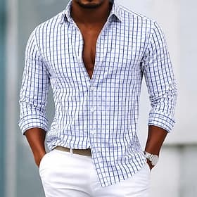 Homme Chemise Chemise habillée Chemise Boutonnée Bloc de Couleur Occasionnel Quotidien Bleu Noir Blanche Bleu de minuit manche longue Col Rabattu Toutes saison