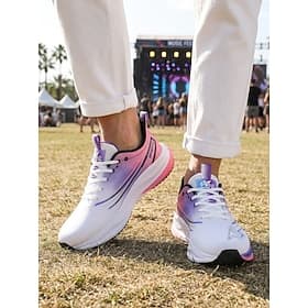 Men's White Purple Music Festival Sneakers - Lightweight Breathable Comfort Running Shoes - Fashion Sport Footwear for Concerts, Outdoor Events, Travel and Cas