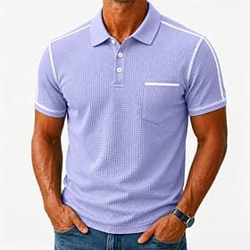 Herren Waffel-Poloshirts Textur Lässig Arbeit Revers Kurzarm Basic Modern Einfach Knöpfe Atmungsaktiv Frühling Sommer Blau Marineblau Purpur Grün Waffel-Polos