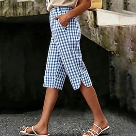 Women's Capri Pants Vacation Basic Calf-Length High Waist Graphic Plaid Comfortable Inelastic Vacation Formal Daily Wear Blue Black Pink Green Summer Spring Re