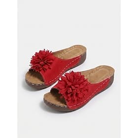 Sandales à fleurs rouges pour femmes – mules confortables et décontractées à bout ouvert, idéales pour l'été, les promenades au jardin ou les voyages. vêtement