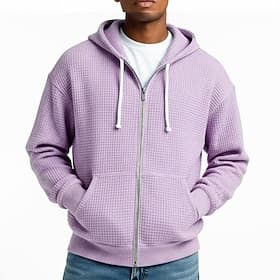 Men's Hoodie Full Zip Hoodie Waffle Hoodies Khaki Light Green Purple Brown Light Grey Hooded Plain Zip Up Textured Casual Daily Sports Outdoor Streetwear Cool