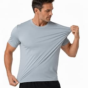 Voor heren T-shirt Korte mouw Strakke ronde hals Zomer Lente Effen Casual Sportschoenen Snel Drogend Slank Casual Dagelijks Sport Licht Blauw Zwart Wit Top T-s