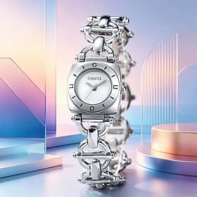 Montre-bracelet argentée pour femme, élégante montre-bracelet à maillons, boîtier carré et cadran rond, montre analogique à quartz en acier inoxydable, cadeau