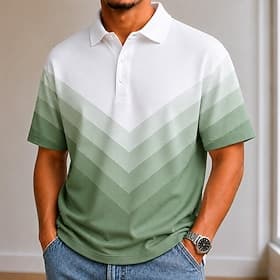 Voor heren Kleurenblok Meetkundig Poloshirts Korte mouw Poloshirt Revers Casual School Sportkleding Draag naar het werk Feestdagen 3D-afdrukken Knop Ademend ga