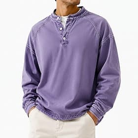 Homme Chemise Henley T-shirt manche longue Uni Vintage Rétro Vintage Occasionnel Teinture en vêtement Délavé Col Henley Henley Occasionnel Printemps Automne To