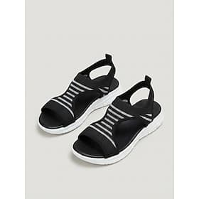 Women's Black Striped Breathable Knit Open Toe Walking Sandals – Lightweight Cushioned Comfort Sandals for Summer Travel, Vacation and Everyday Wear