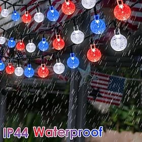 250. Jahrestag der US-amerikanischen Solarenergie am 4. Juli USB-wiederaufladbare Lichterkette, 12 m, 100 LEDs, rot, weiß, blau, wasserdicht, für drinnen und d