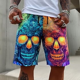 Men's Color-blocking Skulls Swim Trunks Bathing Suits Swim Shorts Board Shorts Mid Waist Dark Punk Gothic Style Streetwear Vacation Side Pockets Mesh Lining El
