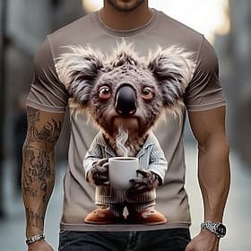 Men's Animal T Shirt Short Sleeve T shirt 3D Print Crew Neck Shirt Funny Casual Daily Street Khaki Light Grey Army Green Summer Spring Clothing Apparel S M L X