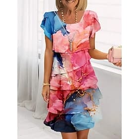 Mulheres Minivestido Vestido de turno Vestido de verão Férias Boho Diário Encontro Para Noite Normal Âmbar Gráfico Abstrato Manga Curta Gola Redonda Preto Rosa