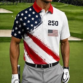 4 juli 2026 250e Voor heren Amerikaanse vlag Golf Sport Poloshirts Korte mouw Poloshirt Overhemden met kraag Casual Sportkleding 3D-afdrukken Knop Ademend gaas