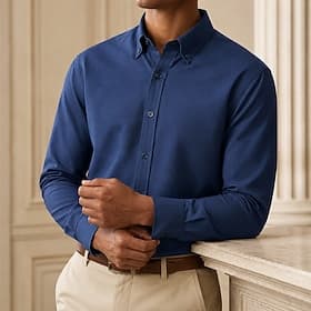 Men's Shirt Lyocell Blend Business Shirt Navy Blue