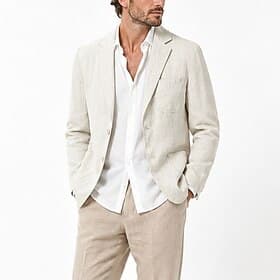 Men Lightweight Jacket 100% Linen Blazer Cocktail Beach Vacation Fashion Daily Summer Spring Linen Solid Color Single Breasted Two-button Blazer Navy Blue Sky