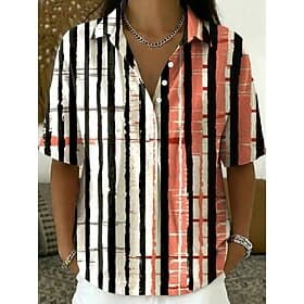 Women's Shirt Buttons Print Graphic Geometric Striped Vintage Daily Stylish Sleeveless Short Sleeve Turndown Regular Tops Casual Daily Holiday Orange Summer Sp