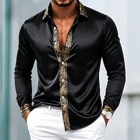 Men's Shirt Satin Shirt Dress Shirt Button Up Shirt Prom Shirt Wedding Formal Black White Red Blue Long Sleeve Turndown All Seasons Clothing Apparel Patchwork