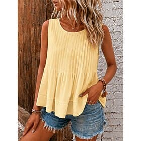 Women's Blouse Texture Pleated Patchwork Vintage Sleeveless Regular Tops Casual Blue White Yellow Pink Red Summer Spring