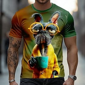 Men's Animal Dog T Shirt Short Sleeve T shirt 3D Print Crew Neck Shirt Funny Casual Daily Street Green Summer Spring Clothing Apparel S M L XL 2XL 3XL