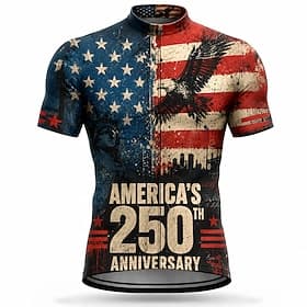 America's 250th Anniversary Men's Rash Guard Cycling Jersey American US Flag Eagle Short Sleeve Bike Jersey Top with 3 Rear Pockets UV Resistant Quick Dry With