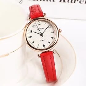 Women's Rose Gold Watch with Red Leather Strap, Fashion Ladies Wristwatch with White Textured Dial and Easy to Read Arabic Numerals, Elegant Analog Quartz Watc