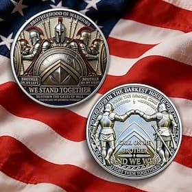Brotherhood of Warriors Commemorative Coin – We Stand Together, Call on Me Brother, Collectible Military-Inspired Challenge Coins, Gift for Soldiers and Vetera