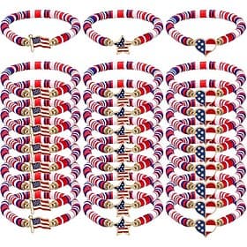 15/30Pcs Patriotic Red White and Blue Stretch Bracelets for Women, 250th Anniversary Celebration Retro Boho Polymer Clay Beaded Bracelets, USA Independence Day